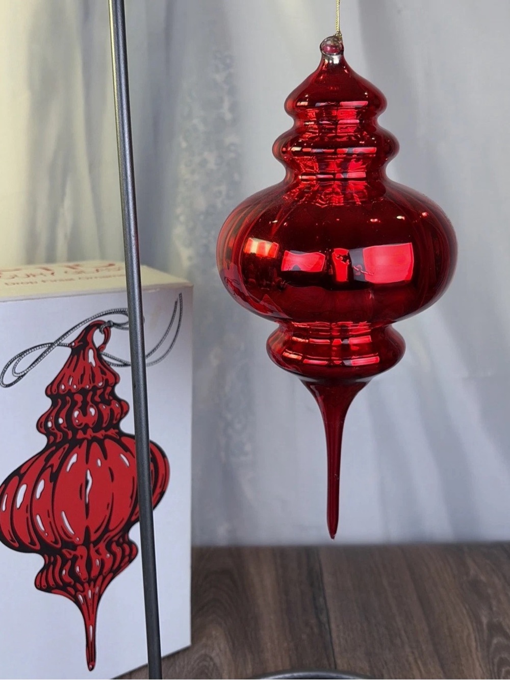 Department 56 Red 10" Hand Blown Mercury Glass Christmas Ornament Finial